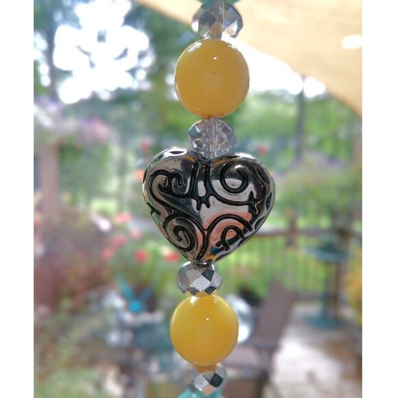 Artisan Ceramic Heart Beaded Suncatcher Inscribed Let Your Light Shine Colorful - Picture 10 of 12
